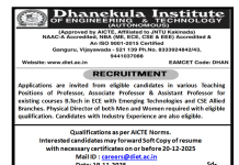 Faculty Recruitment at Dhanekula Institute of Engineering & Technology, Vijayawada