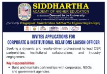Siddhartha Academy of Higher Education (Deemed to be University), Vijayawada | Corporate & Institutional Relations Liaison Officer