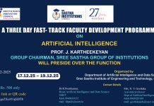 3-Day Fast Track FDP on Artificial Intelligence and Machine learning | SSIET, Chennai