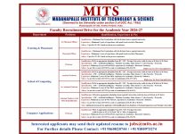 Madanapalle Institute of Technology & Science (MITS) Deemed to be University, Madanapalle | Faculty Openings 2025