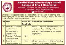 Kandivli Education Society’s Shroff College of Arts & Commerce, Mumbai Wanted Teaching and Non-Teaching Faculty