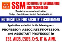 SSM Institute of Engineering and Technology, Dindigul Wanted Faculty