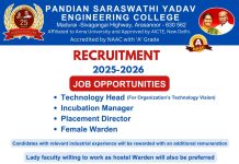 Pandian Saraswathi Yadav Engineering College, Madurai | Staff Recruitment 2026