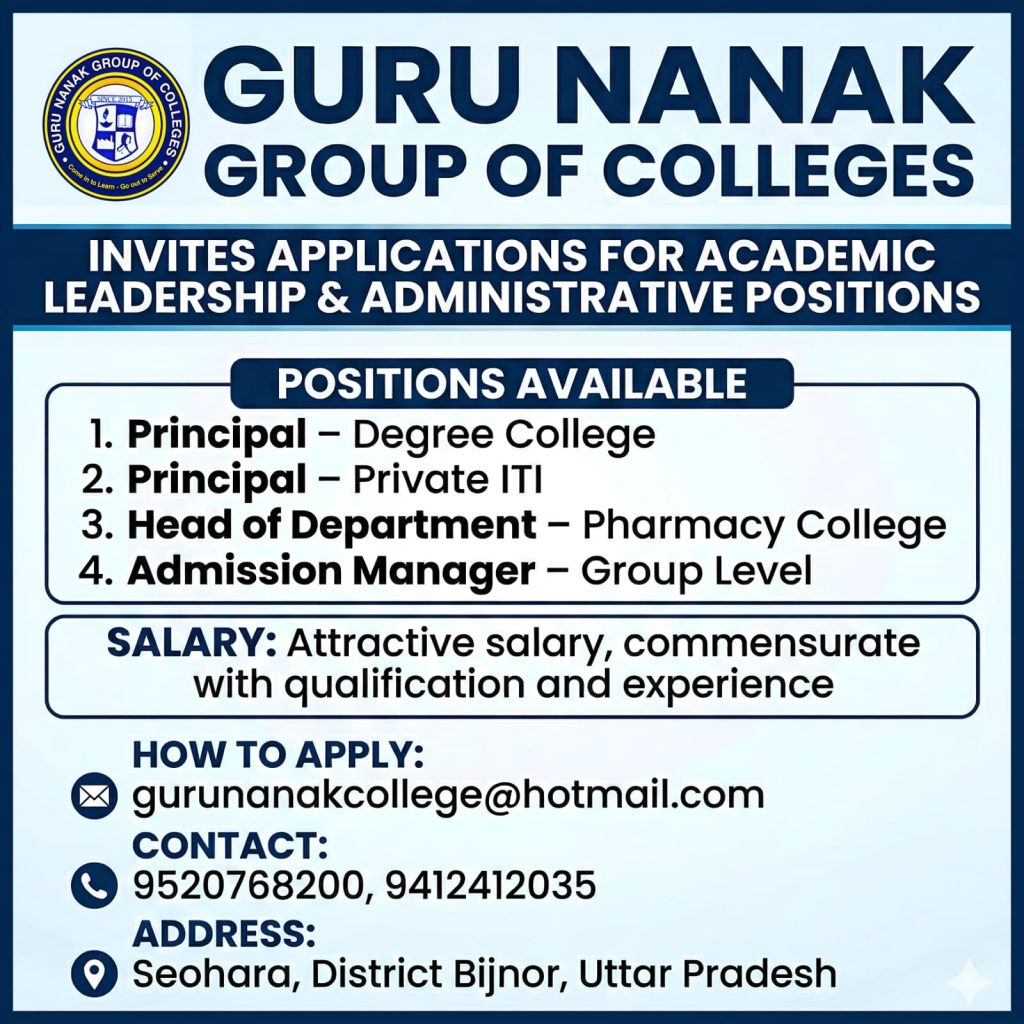 Guru Nanak Group of Colleges, Uttar Pradesh Wanted Principal and ...