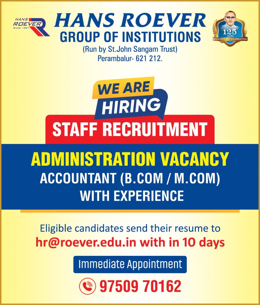 Roever Group of Educational Institutions, Perambalur Wanted Accountant ...