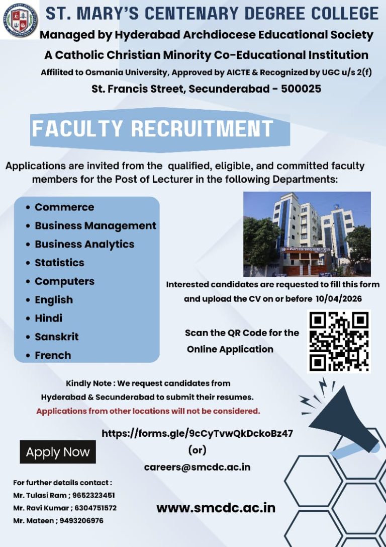 St. Mary’s Centenary Degree College, Secunderabad | Faculty Openings ...