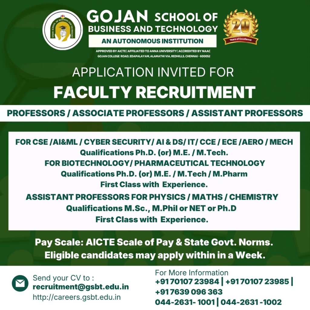 Faculty Recruitment 2026 at Gojan School of Business and Technology ...