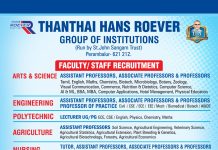 Faculty Openings 2026 at Thanthai Hans Roever Group of Institutions, Perambalur