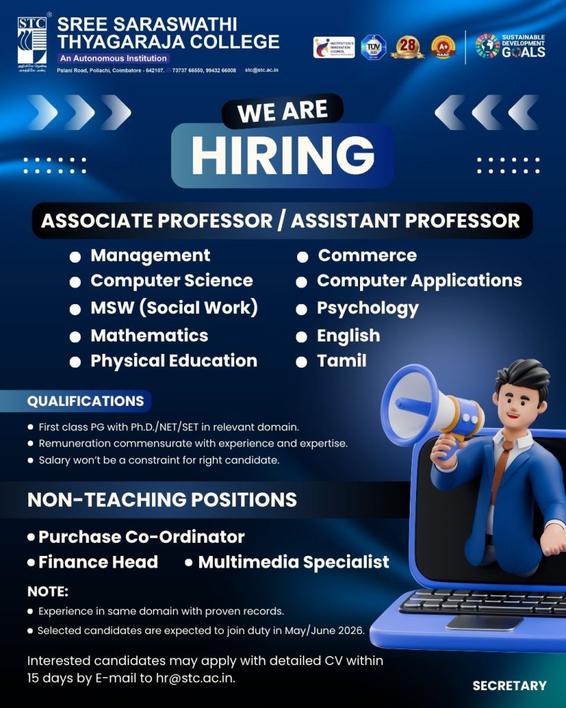 Sree Saraswathi Thyagaraja College, Pollachi Wanted Teaching and Non ...