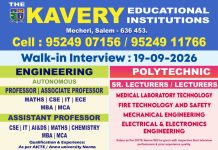 Faculty Openings 2026 at Kavery Group of Institutions, Mecheri (Walk-In Interview)