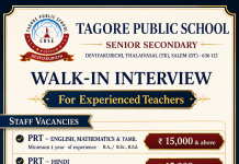 PRT Teacher Jobs at Tagore Public School CBSE, Salem