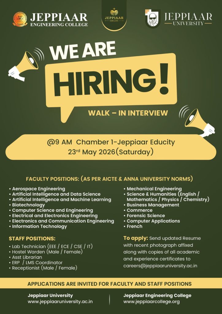 Faculty Positons at Jeppiaar Engineering College, Chennai | FacultyPlus