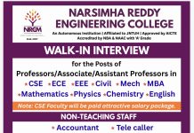 Walk-in Interview at Narsimha Reddy Engineering College, Hyderabad – 2026 Recruitment