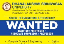 Faculty Jobs 2026 – Dhanalakshmi Srinivasan University, Perambalur