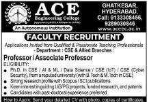 Teaching Recruitment at ACE Engineering College, Hyderabad