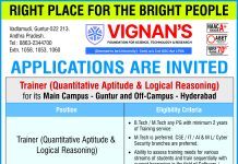 Trainer (Quantitative Aptitude & Logical Reasoning) Jobs at Vignan’s Foundation, Guntur