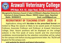 Arawali Veterinary College Faculty Recruitment 2026, Sikar