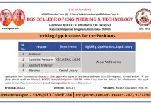 Faculty Recruitment at BGS College of Engineering & Technology, Bengaluru