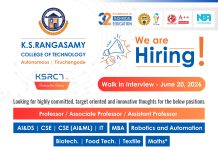 Faculty Recruitment 2026 – K.S.Rangasamy College of Technology (Autonomous), Tiruchengode, Namakkal