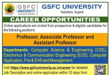 Faculty Recruitment at GSFC University, Vadodara