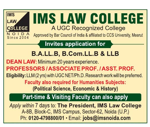 Faculty Recruitment at IMS Law College, Noida | FacultyPlus