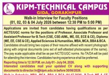 KIPM Technical Campus Gorakhpur Faculty Recruitment 2026: Walk-in Interview for Professor, Associate Professor and Assistant Professor Posts