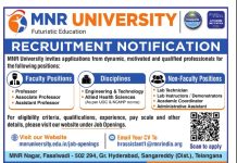 Faculty Recruitment at MNR University, Sangareddy