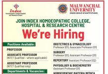 Faculty Recruitment at Index Homoeopathic College Hospital and Research Centre, Indore