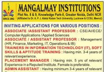 Faculty Recruitment at Mangalmay Institutions, Greater Noida