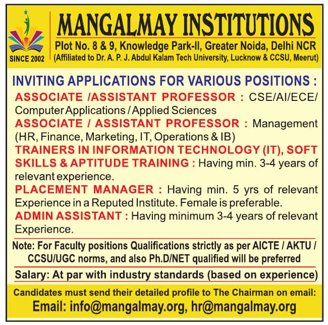 Faculty Recruitment at Mangalmay Institutions, Greater Noida | FacultyPlus