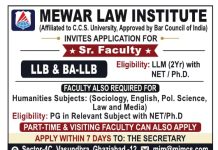 Faculty Recruitment at Mewar Law Institute, Ghaziabad