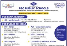 PSG Public Schools Teaching Jobs – Faculty & Staff Recruitment 2026, Coimbatore