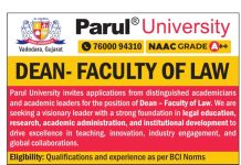 Dean Jobs at Parul University, Vadodara – Apply Now