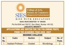 Faculty Recruitment at SIES College of Arts Science and Commerce, Mumbai