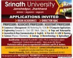 Faculty Recruitment Jamshedpur Jharkhand: Srinath University Invites Applications for Professor, Associate Professor and Assistant Professor Posts
