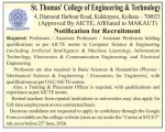 Faculty Recruitment at St. Thomas’ College of Engineering & Technology, Kolkata 2026