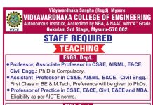 Faculty Recruitment at Vidyavardhaka College of Engineering, Mysuru