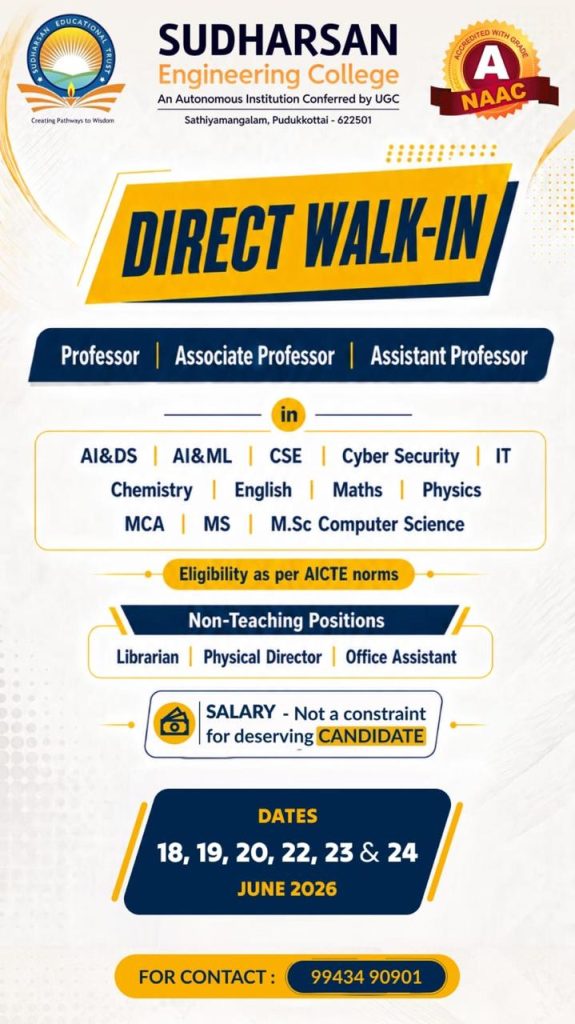 Teaching Vacancies 2026 at Sudharsan Engineering College, Pudukkottai ...
