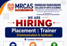 Placement Trainer Jobs at MRCAS, Madurai