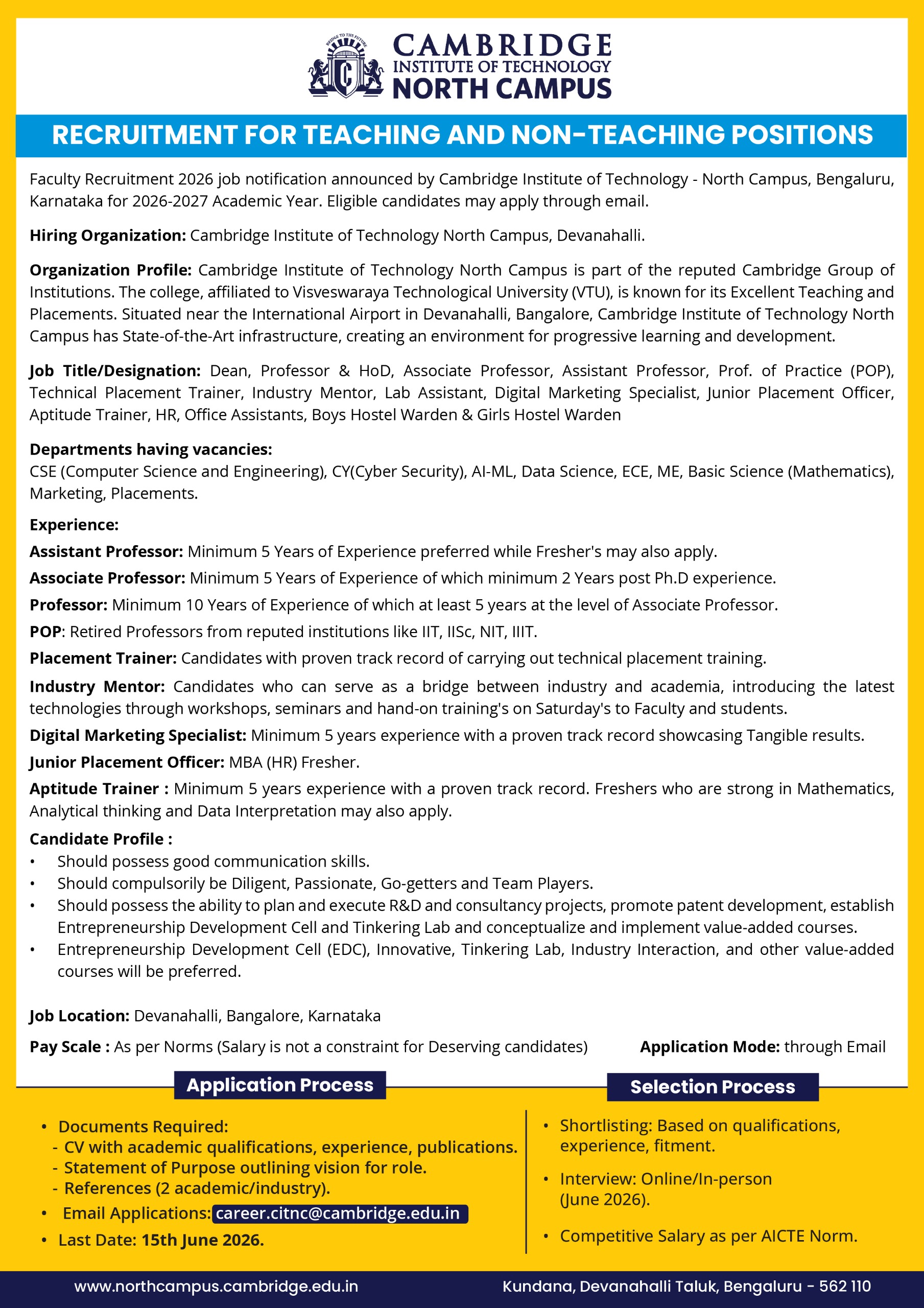 Faculty Recruitment at Cambridge Institute of Technology North Campus ...