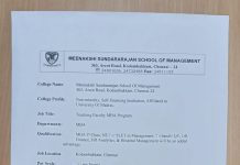 Teaching Faculty Jobs at Meenakshi Sundararajan School of Management, Chennai