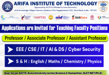 Faculty Recruitment 2026 at Arifa Institute of Technology, Nagapattinam