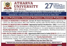Faculty Recruitment at Atharva University, Mumbai