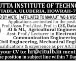 Calcutta Institute of Technology, Howrah – Faculty Recruitment 2026 Calcutta Institute of Technology, Howrah – Faculty Recruitment 2026
