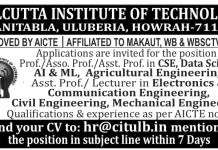 Calcutta Institute of Technology, Howrah – Faculty Recruitment 2026