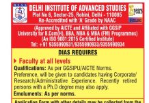 Delhi Institute of Advanced Studies, Rohini – Faculty Recruitment 2026