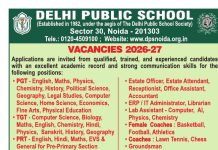 Delhi Public School, Noida – Teaching Vacancies 2026-27