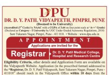 Dr. D. Y. Patil Vidyapeeth, Pimpri, Pune Registrar Recruitment 2026 – Registrar Vacancy Dr. D. Y. Patil Vidyapeeth, Pimpri, Pune Registrar Recruitment 2026 – Registrar Vacancy