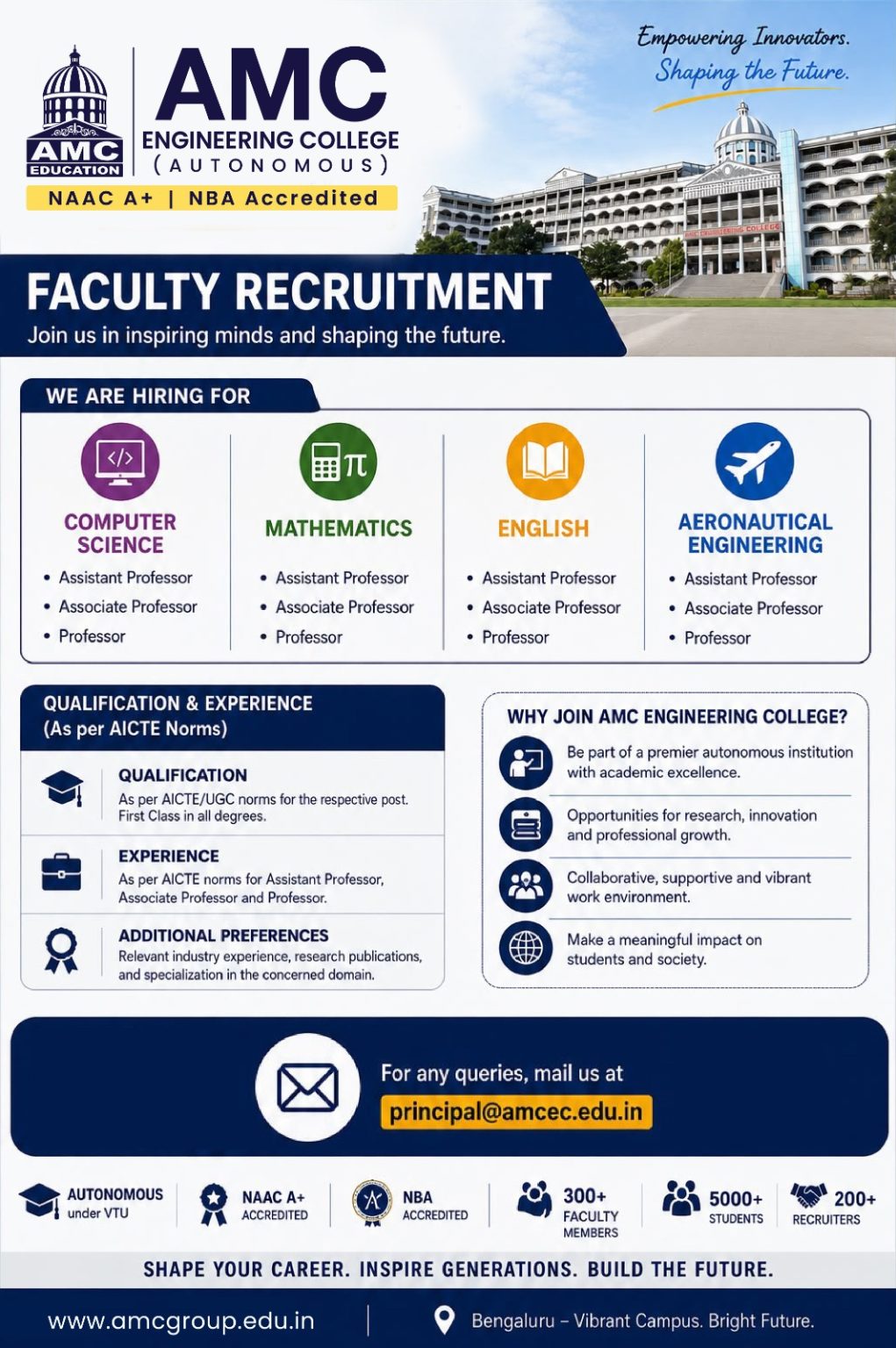AMC Engineering College Bengaluru Faculty Recruitment 2026-27 – Apply ...