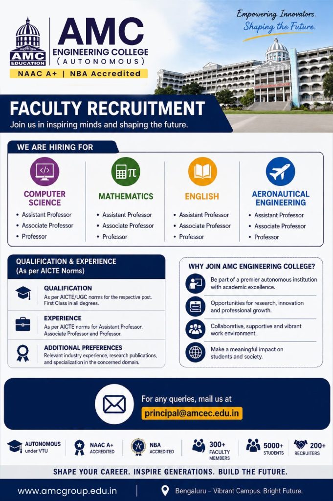 AMC Engineering College Bengaluru Faculty Recruitment 2026-27 – Apply ...